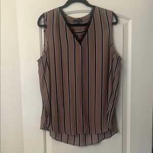 Striped Sleeveless Top - Brown and Black Lace Neckline - Adrianna Papell (XL)